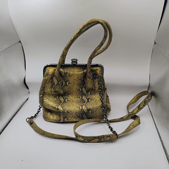 HOBO Glam Snake Leather Brown GINGER Satchel Crossbody Frame Convertible Bag - Picture 2 of 9